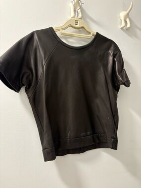 Black Short-Sleeve Faux Leather Tee